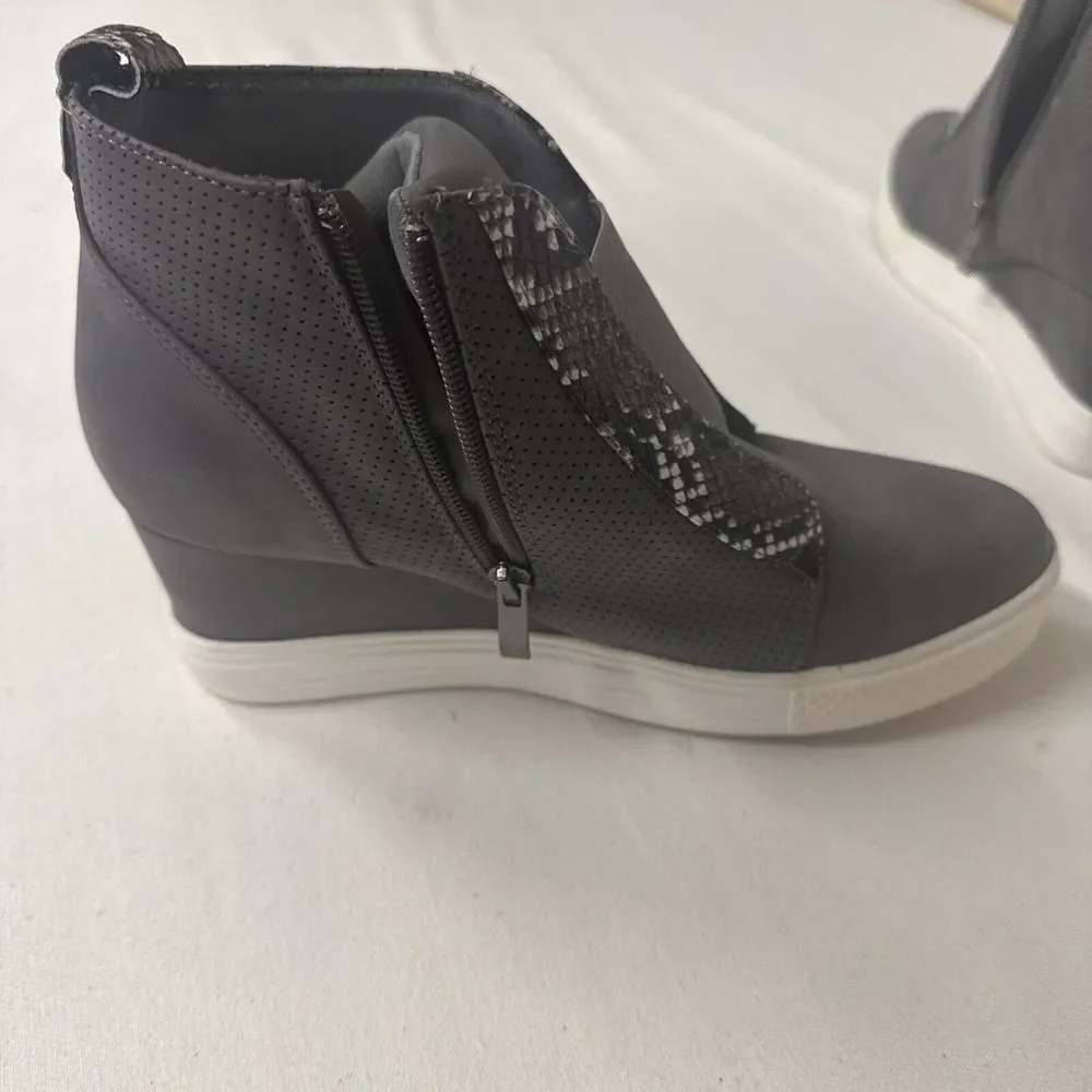 katliu Women's Wedge Sneakers Platform Wedge Shoes Animal Print Booties Black 9M